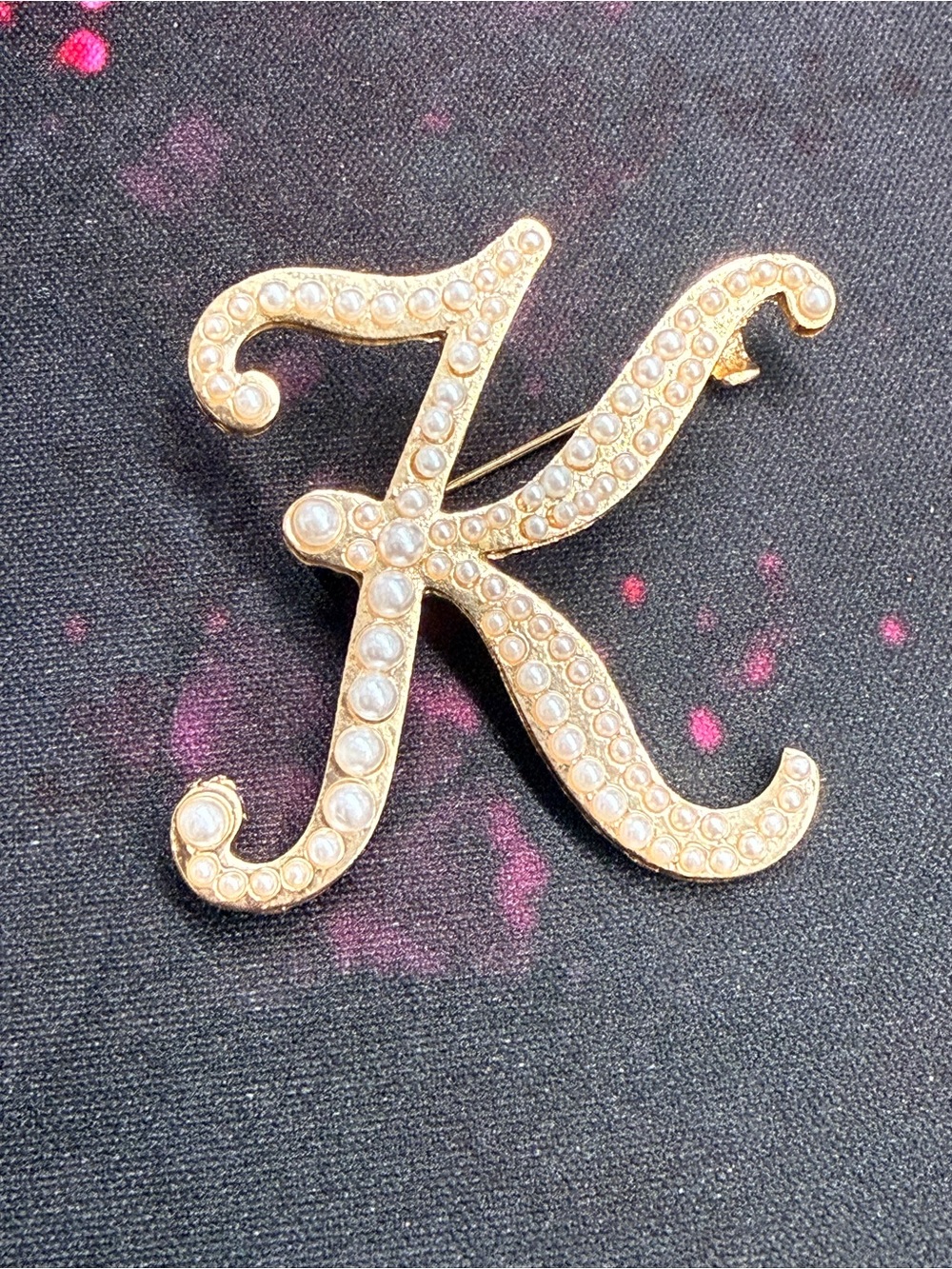K Initial Gold-Tone Crystal Pin Brooch